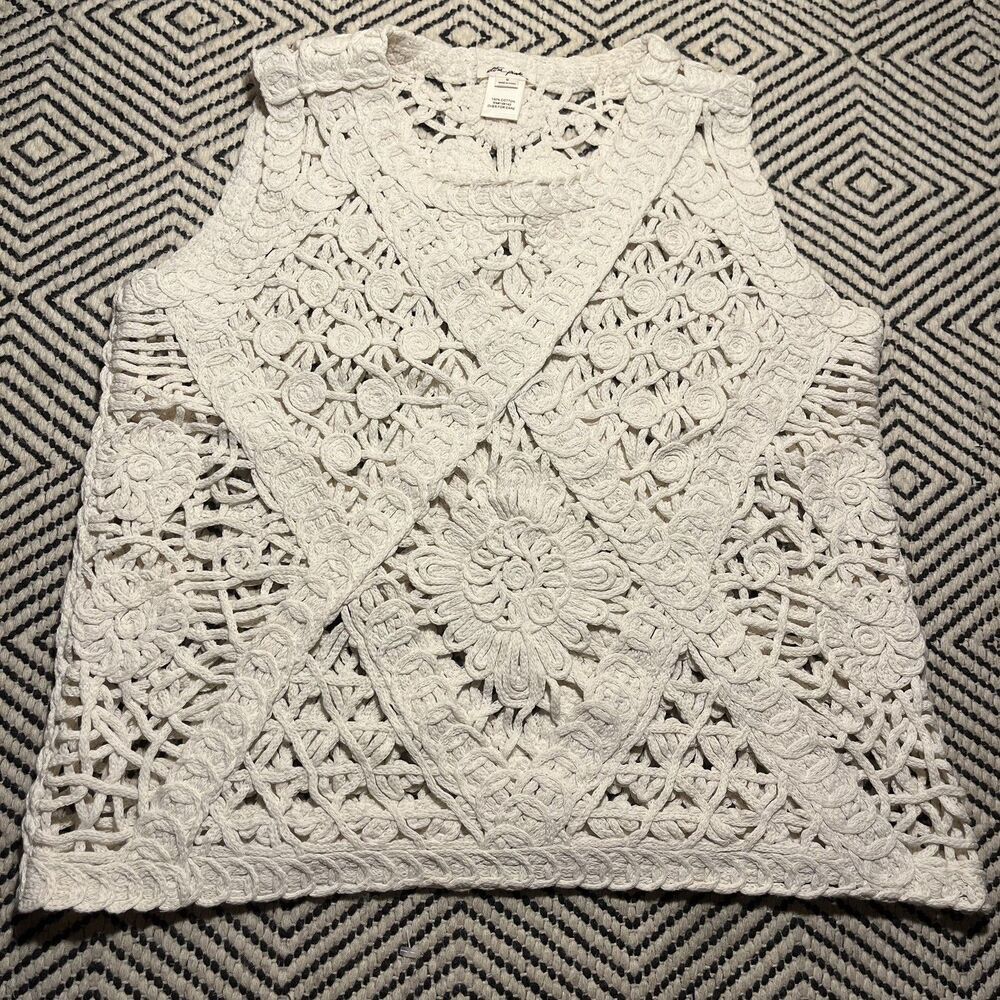 Ultra Pink White Crochet Tank Top Sweater Knit 100% Cotton desert Boho Festival